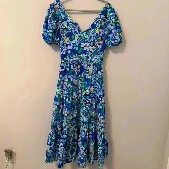 Lilly Pulitzer Grace Tiered Midi Dress NEW Blue Grotto Twilight Tropics Size 6 - Picture 5 of 7